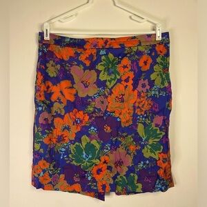 J Crew Pencil Skirt Knee Length Blue and Red Floral 14 Office Siren Academia